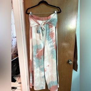 Emery Rose tie dye wide leg pants with tie front detail SZ 1XL